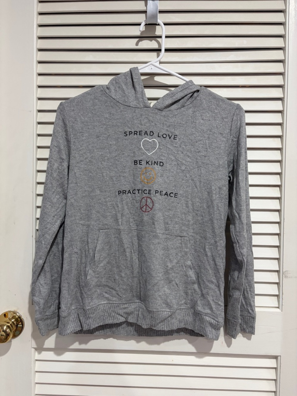 Kids Gray Hooded Sweatshirt - Spread Love Be Kind Practice Peace